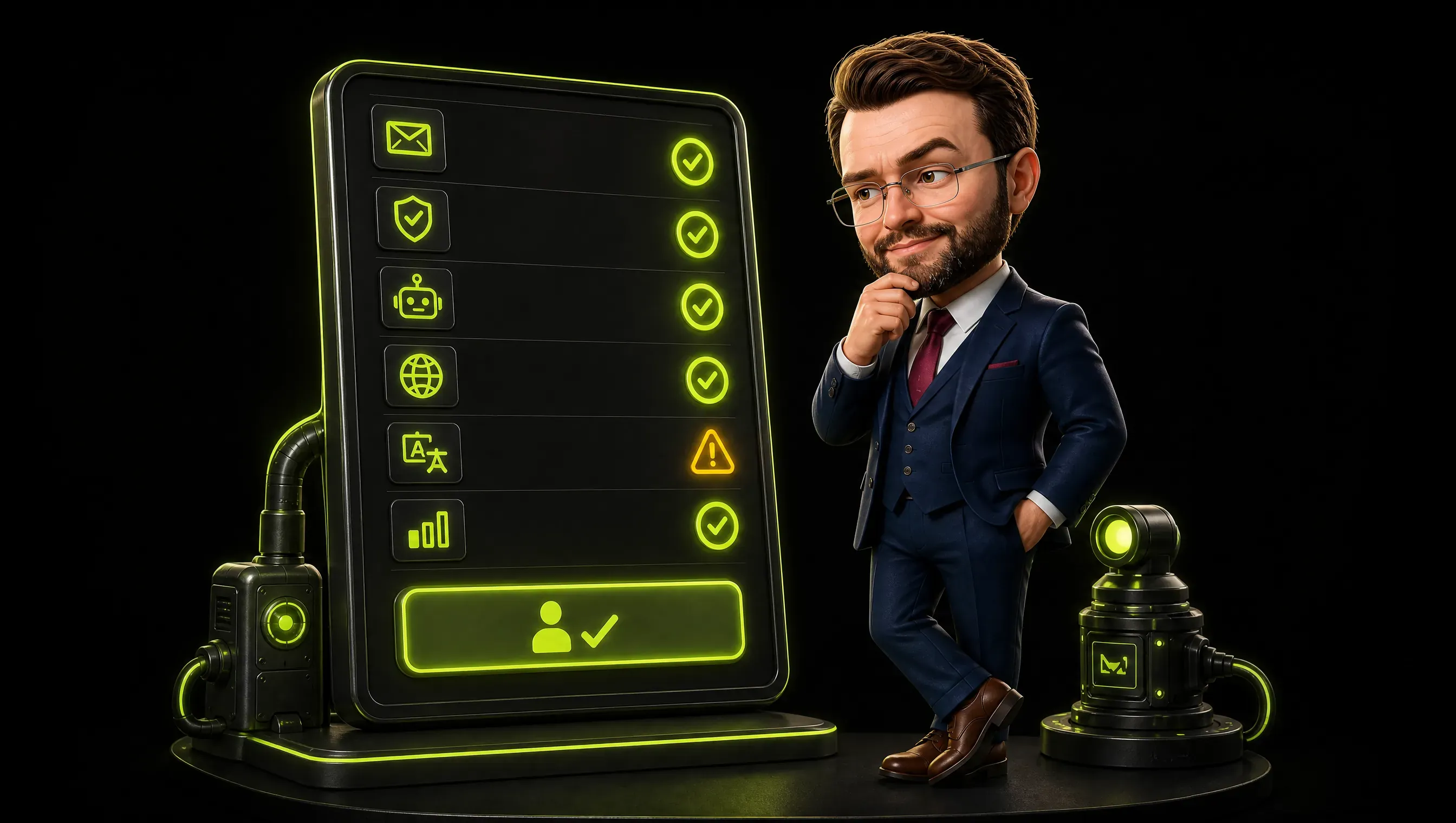 A review screen for one newsletter issue showing a checklist of automated checks all passing in green, with a single amber warning on one translated version and a human approval button below